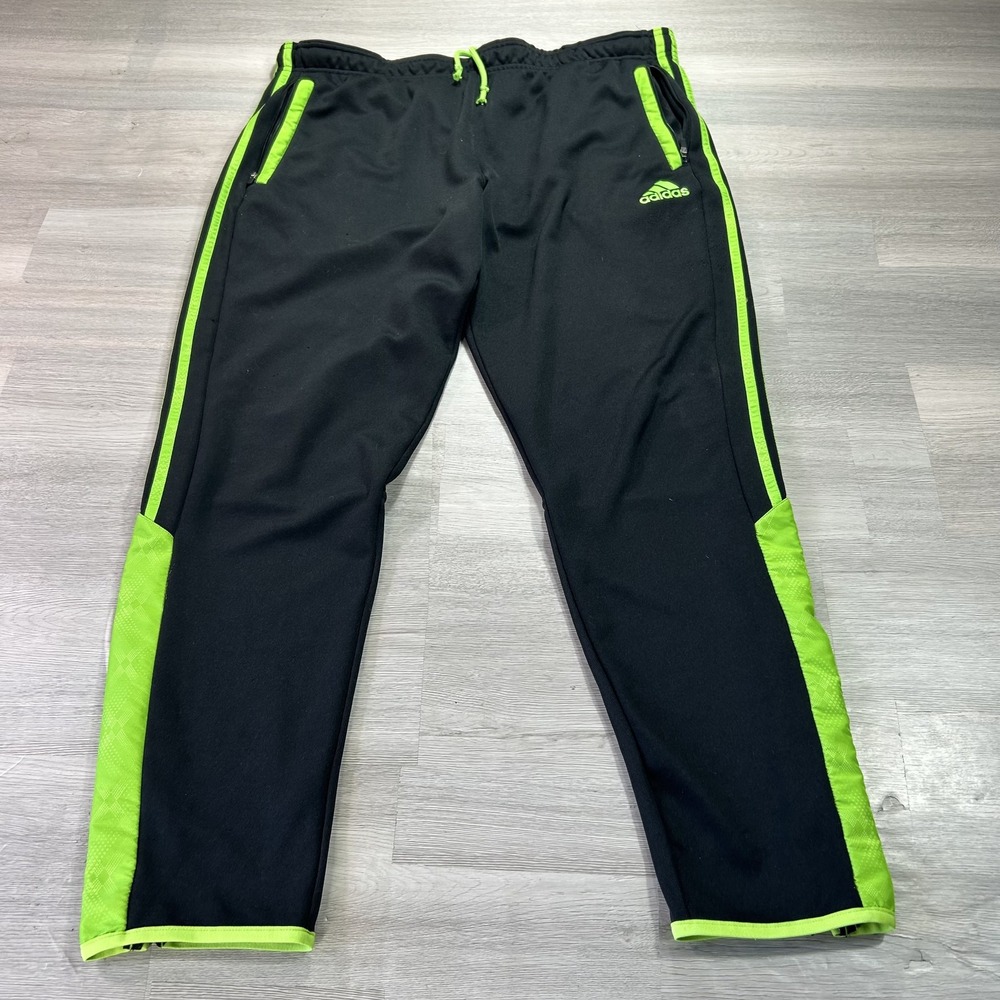Adidas Climalite Track Pants Mens XL Black Green Zip Pockets Athletic G81124
